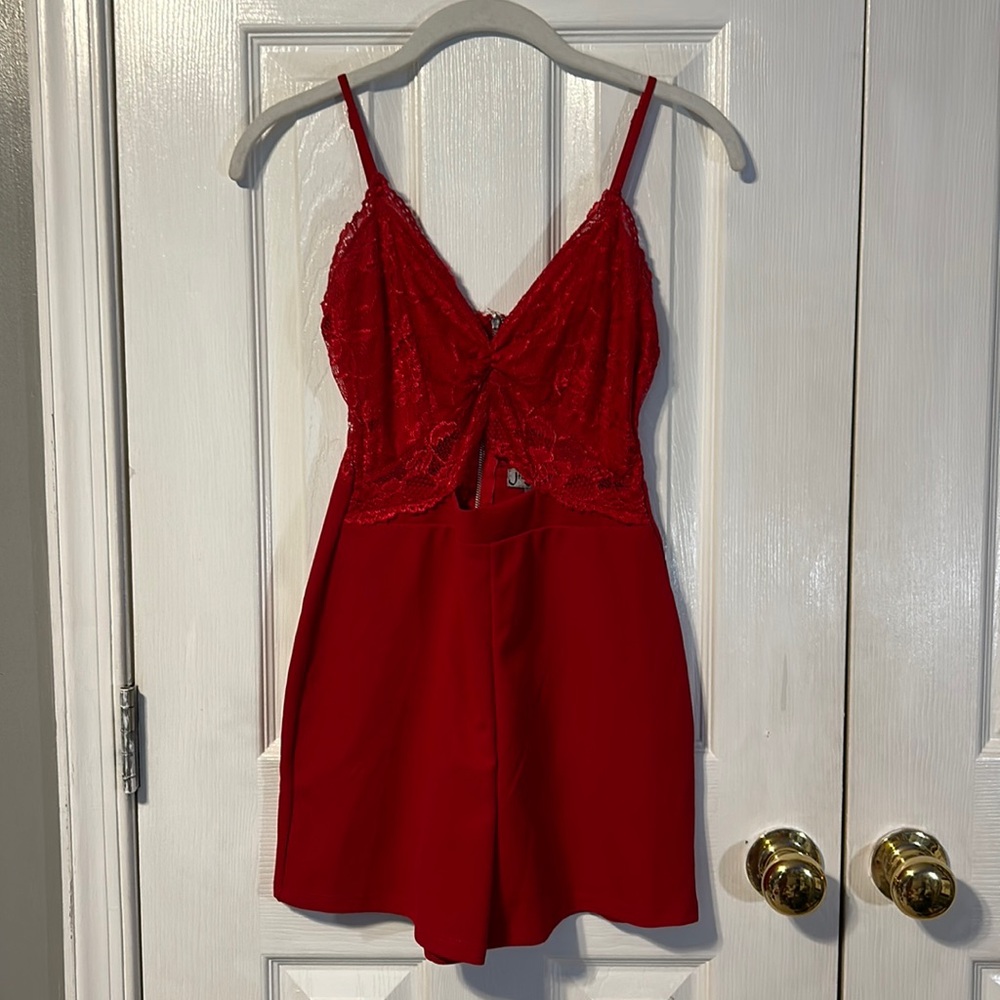 Red Lace-Top Romper. Size S